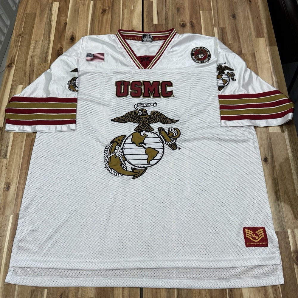 USMC Football Jersey Mens 2XL White Rapid Dominance Double Sided Military